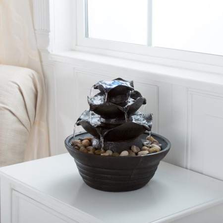 Nature Spring 3-tier Indoor Tabletop Cascading Water Fountain with LED Lights and Rocks for Office and Home Decor 834765GGA